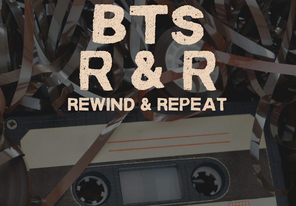 BTS R&R rewind & repeat, liltove, cassette tape nestled among a lot of unwound tape